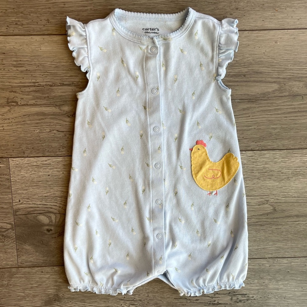 Carter’s Child Of Mine Chicken & Floral Baby Toddler Girl Romper Flutter Sleeve